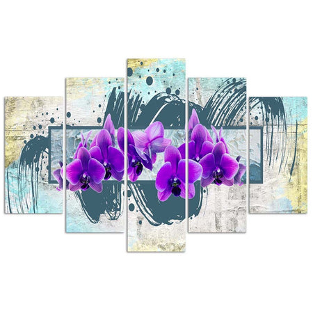 Quadri Quadro 5 pezzi Stampa su tela Orchidea fiore viola