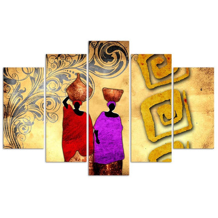 Quadro su tela 5 pannelli Dipingere l'Africa Donne colorate