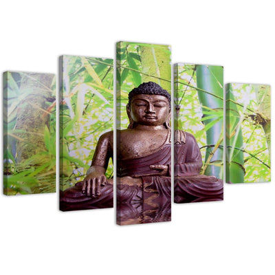 Quadri Quadro 5 pezzi Stampa su tela Buddha Meditazione Verde