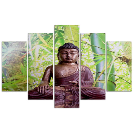 Quadri Quadro 5 pezzi Stampa su tela Buddha Meditazione Verde