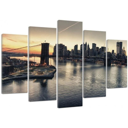 Quadro su tela 5 pannelli New York City Ponte di Brooklyn