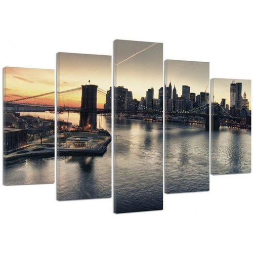Quadro su tela 5 pannelli New York City Ponte di Brooklyn
