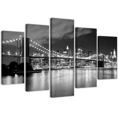 Quadri Quadro 5 pezzi Stampa su tela Ponte di New York in bianco e nero