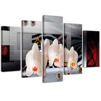 Quadro Multipannello Orchidea e sfondo geometrico