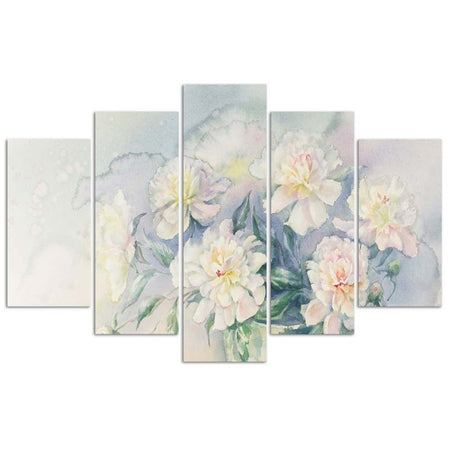 Quadro su tela 5 pannelli Bouquet di fiori bianco
