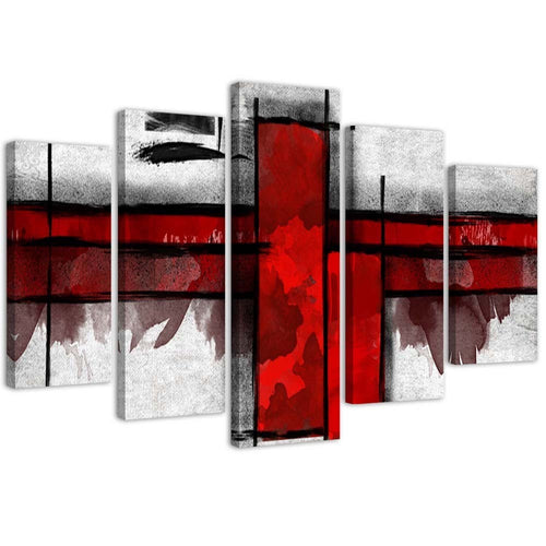 Quadri Quadro 5 pezzi Stampa su tela Astratto Bianco Rosso