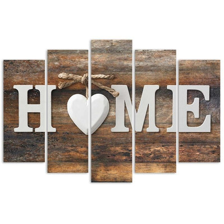Quadro su tela 5 pannelli Casa Cuore Marrone Retro