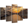Quadro su tela 5 pannelli Amsterdam città fluviale