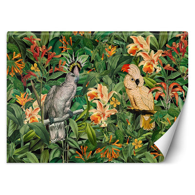 Carta Da Parati, 3D Foglie tropicali Pappagalli