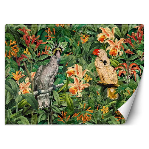 Carta Da Parati, 3D Foglie tropicali Pappagalli