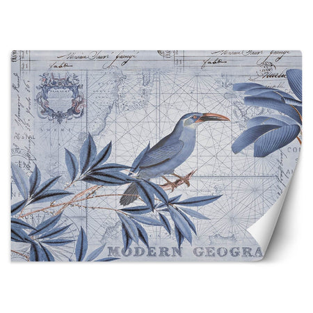 Carta Da Parati, 3D Leaf Card Shabby Chic Bird Blue