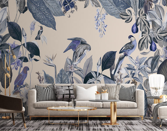 Carta Da Parati, 3D Uccelli tropicali Foglie