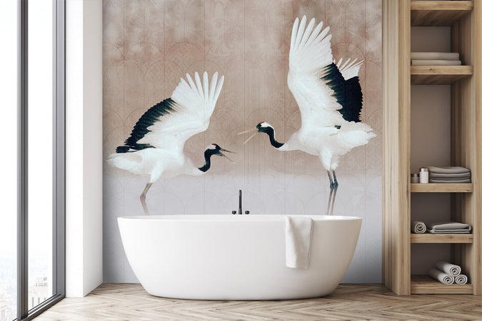 Carta Da Parati, Airone Uccelli Beige