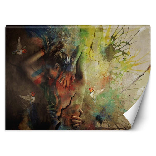 Carta Da Parati, Donna con colibrì dipinta