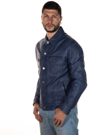 Roberto - Giacca Uomo Blu in vera pelle