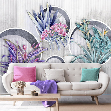 Carta Da Parati, Fiori viola in vaso aspetto concreto