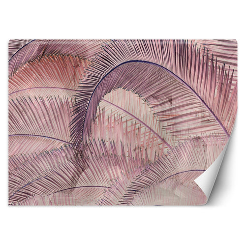 Carta Da Parati, Foglie di palma 3D in cemento rosa