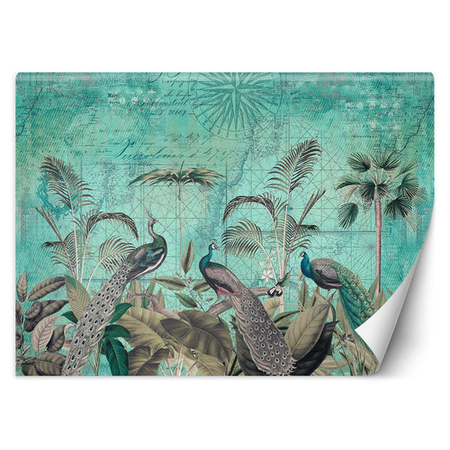 Carta Da Parati, Foglie di palma 3D turchese tropicale