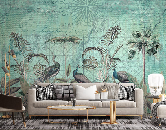 Carta Da Parati, Foglie di palma 3D turchese tropicale