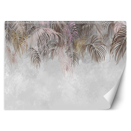 Carta Da Parati, Foglie di palma appese Marrone Beige Rosa