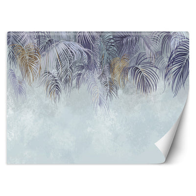 Carta Da Parati, Foglie di palma fogliame viola blu 3D