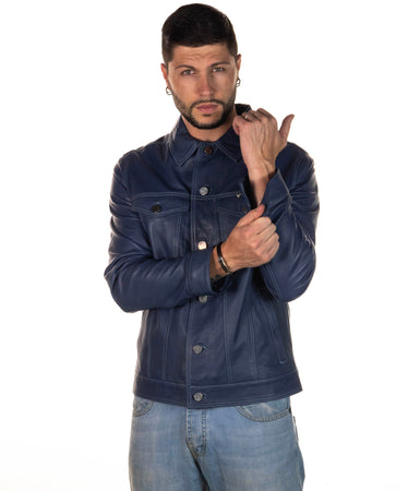 Roberto - Giacca Uomo Blu in vera pelle