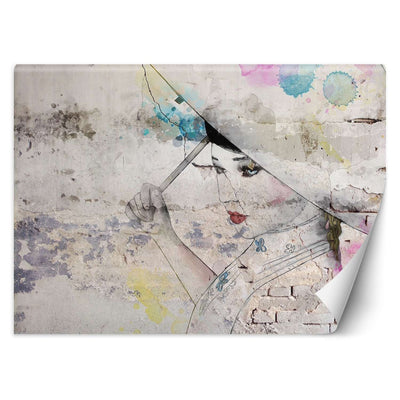 Carta Da Parati, Geisha ombrello muro di cemento