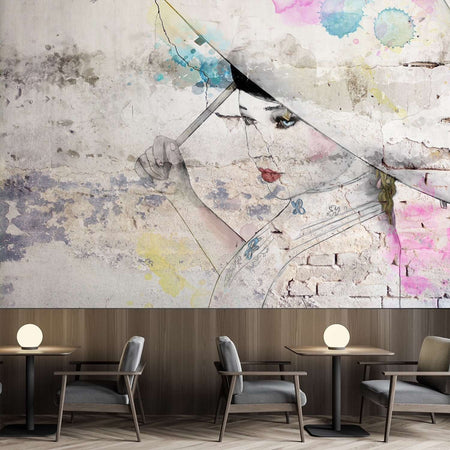 Carta Da Parati, Geisha ombrello muro di cemento