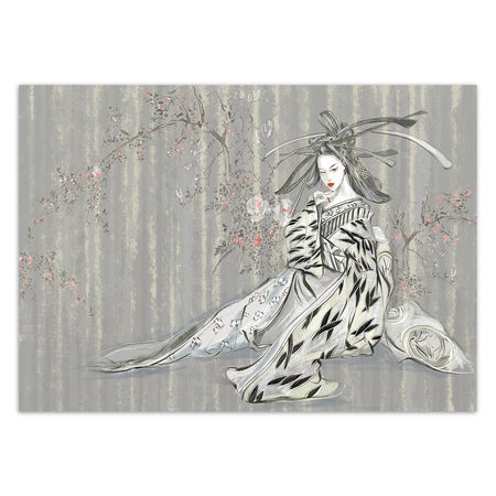 Carta Da Parati, Geisha Vintage Asia Donna Blu