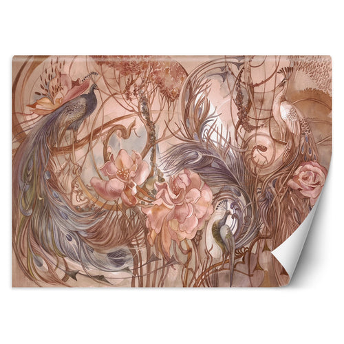 Carta Da Parati, Giungla tropicale Foglie di palma pavone rosa