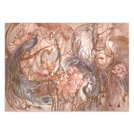 Carta Da Parati, Giungla tropicale Foglie di palma pavone rosa