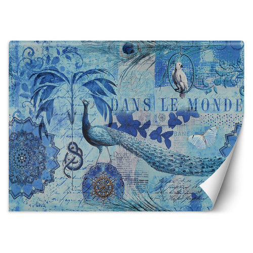 Carta Da Parati, Mandala Pavone blu tropicale