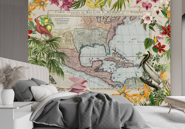 Carta Da Parati, Mappa del mondo Foglie di giungla