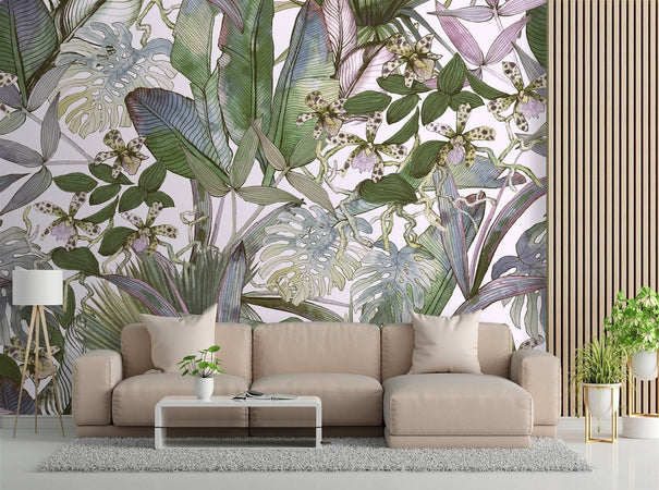 Carta Da Parati, Monstera e foglie tropicali