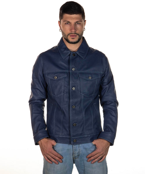 Roberto - Giacca Uomo Blu in vera pelle