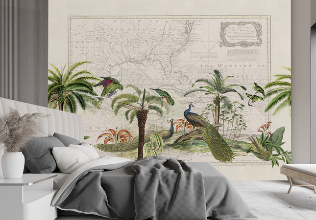 Carta Da Parati, Palma Pavoni Mappa del mondo Boho