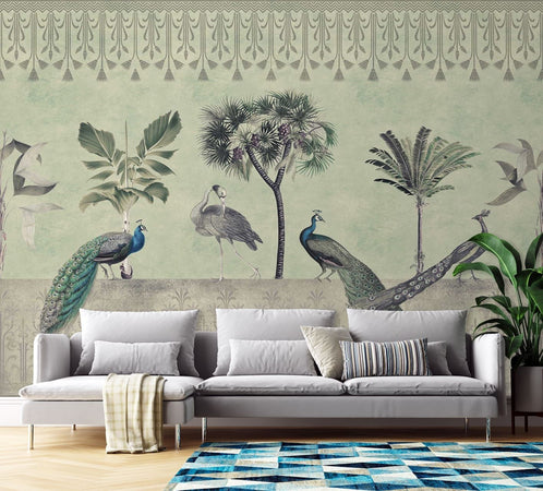 Carta Da Parati, Pavoni nella giungla verde