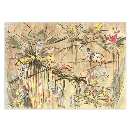 Carta Da Parati, Scimmie nella giungla tropicale Beige Marrone Arancione