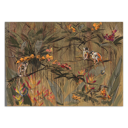 Carta Da Parati, Scimmie nella giungla tropicale Marrone Arancione