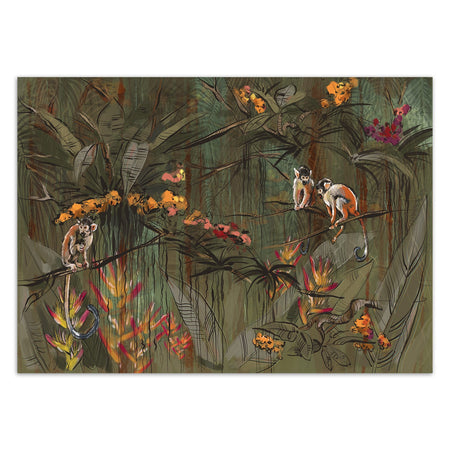 Carta Da Parati, Scimmie nella giungla tropicale Marrone Arancione