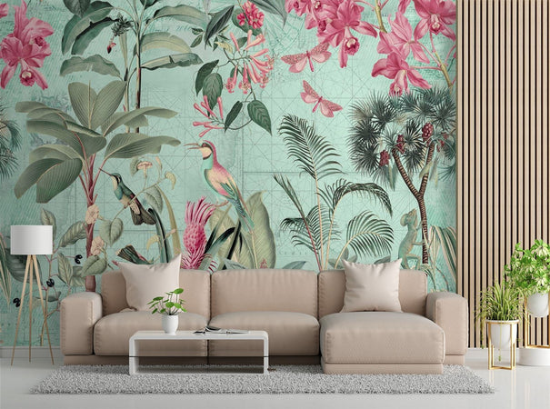 Carta Da Parati, Uccelli Fiori tropicali