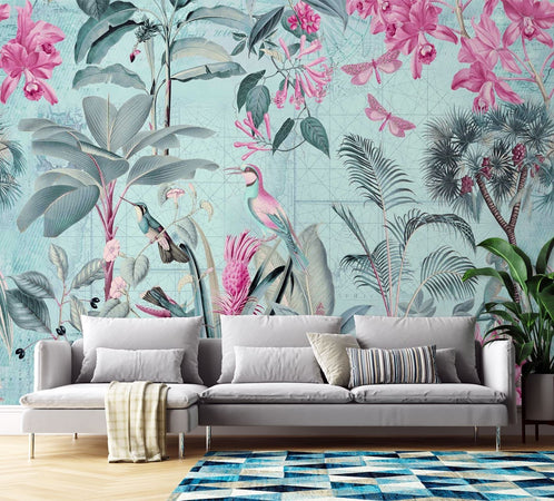 Carta Da Parati, Uccelli Fiori tropicali