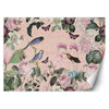 Carta Da Parati, Uccelli Fiori Tropicali verde arancione rosa