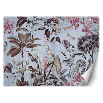 Carta Da Parati, Uccelli Foglie tropicali viola