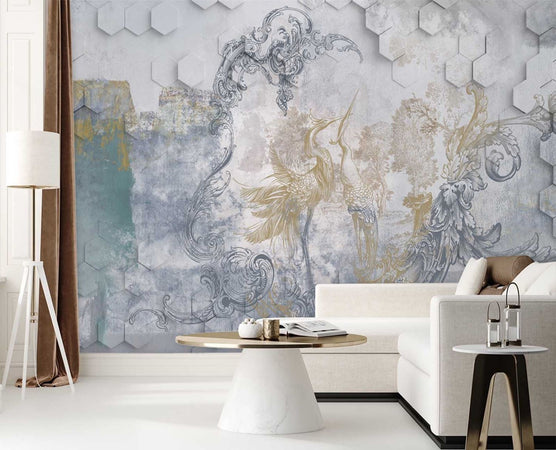 Carta Da Parati, Uccelli Fresk Calcestruzzo