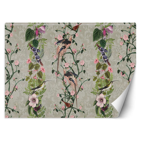 Carta Da Parati, Uccelli su piante vintage