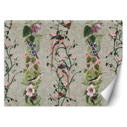 Carta Da Parati, Uccelli su piante vintage