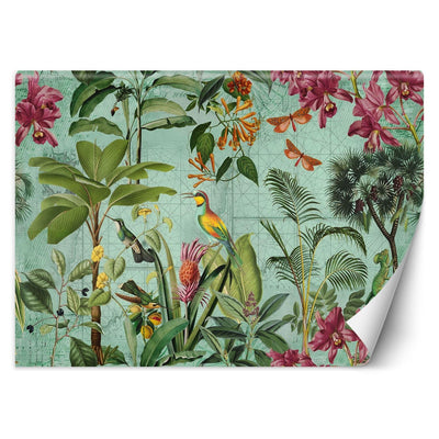 Carta Da Parati, Uccelli tra foglie tropicali