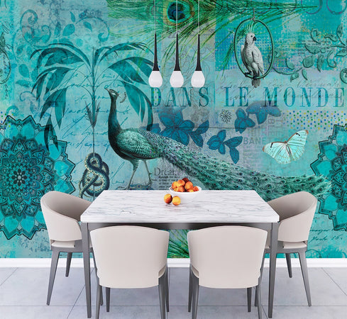 Carta Da Parati, Uccelli tropicali Cartolina turchese