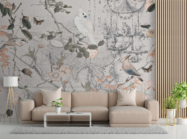 Carta Da Parati, Vecchia mappa e uccelli